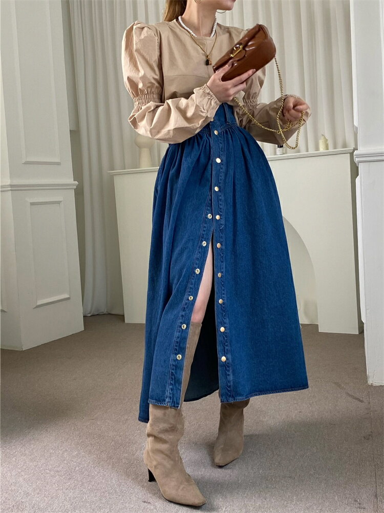 あったかアイテム パフスリーブ 2点セット ハイウエスト シャツ (T)