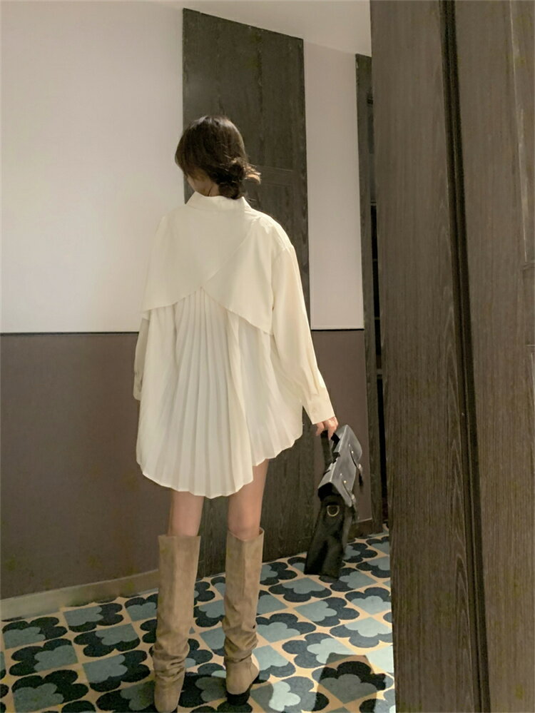 シンプル 背中がふんわりする 長袖 シャツ 上着 ゆったり[K](T)