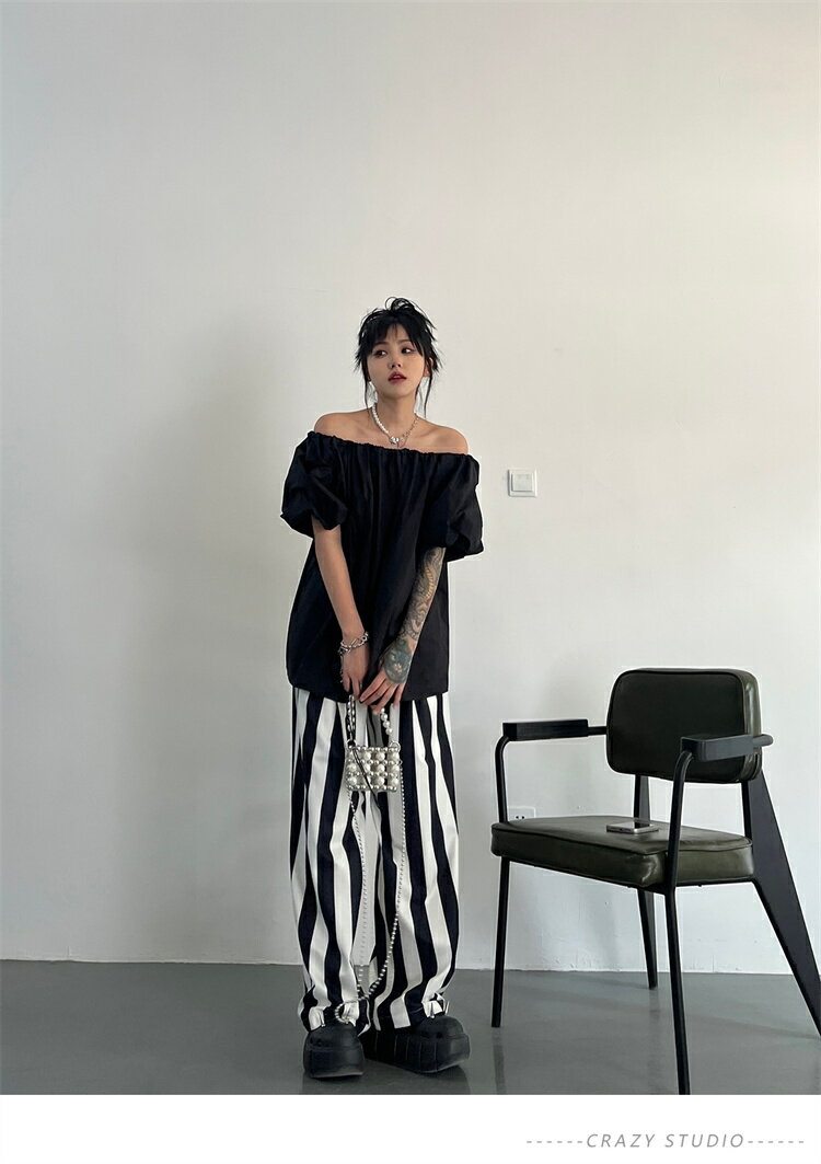 個性的 派ファッション オフショルダー パフスリーブ 上着 ゆったり ギャザリング[K](T)
