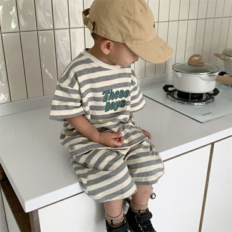 可愛い ショートパンツ 運動 ストライプ アルファベット 子供セット[K](T)