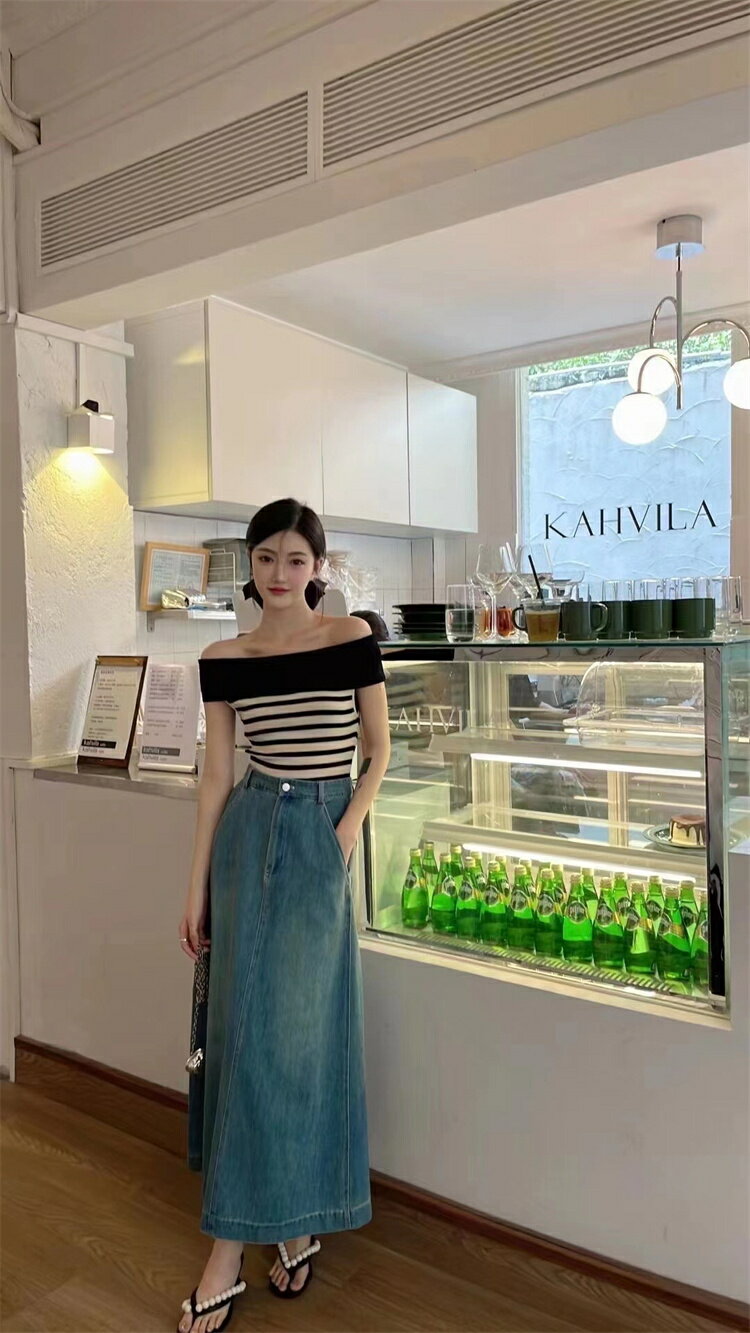 コーデを格上げ ボーダー オフショルダー ギャザリング 半袖の上着 ニットトップス[K](T)のサムネイル