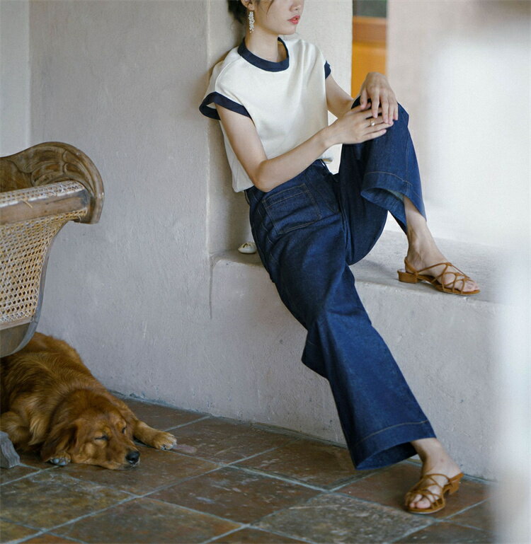 素敵な ニットトップス スリム ギャザリング 半袖の上着[K](T)