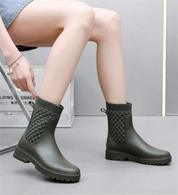 レディースブーツ ショートバレル 晴雨兼用 水靴 履きやすい 飛織女靴[K](T)