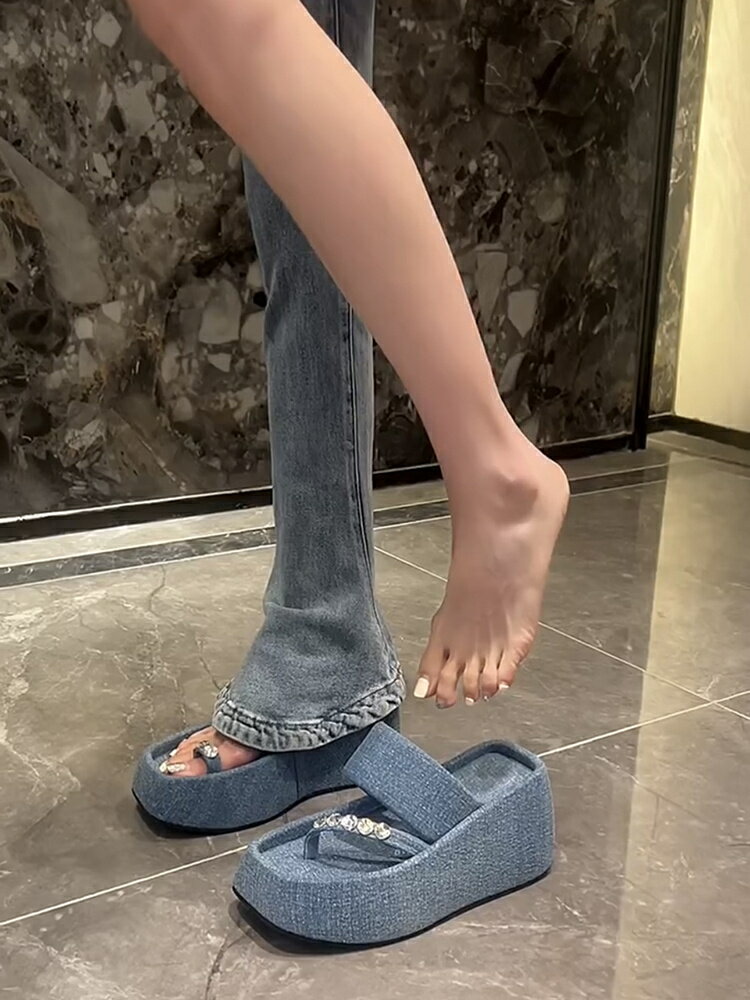 厚底 太いヒール ウォータードリル 滑り止め シンプル スリッパ[K](T)