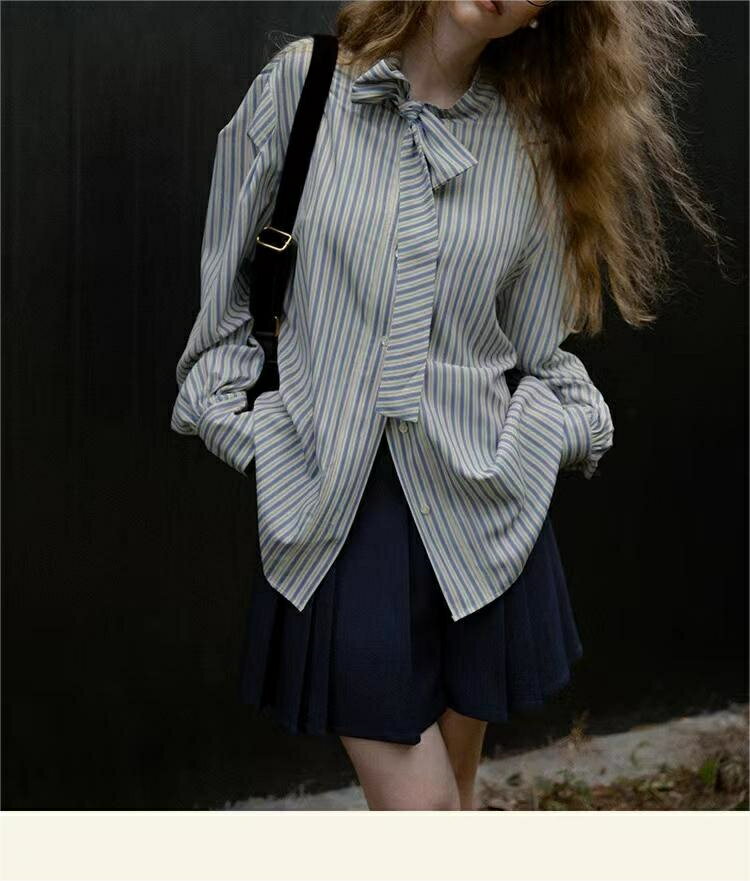 蝶ネクタイ ストライプ カジュアル シャツ (T)