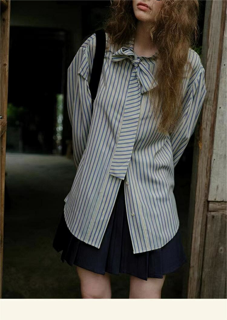 蝶ネクタイ ストライプ カジュアル シャツ (T)