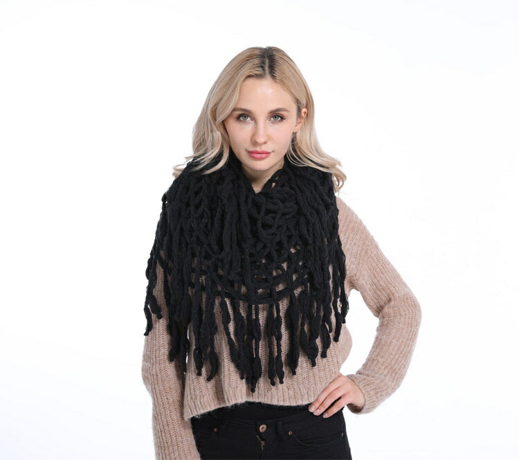 フリンジ ストール 純色 ロング マフラー ニット スカーフ (T)