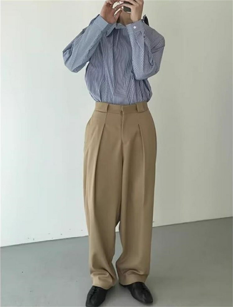 斜めボタンデザインセンスストライプシャツ