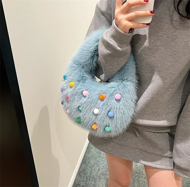 INSスタイル 手にバッグ 毛羽立ちバッグ (T)
