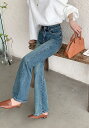 ロングパンツ スラックス ハイウエスト ジーンズ フレアパンツ (T)