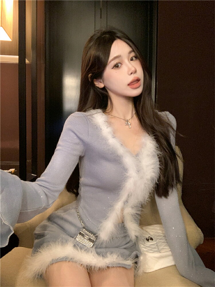 韓国ファッション パイル 短いスタイル スカート 2点セット (T)