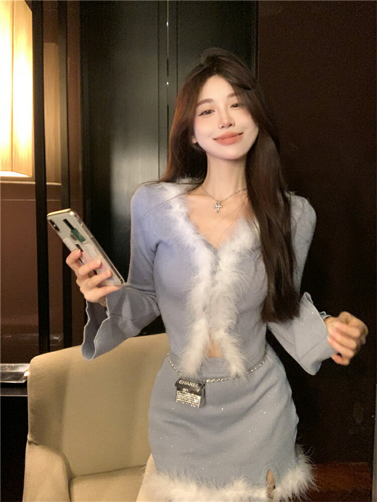 韓国ファッション パイル 短いスタイル スカート 2点セット (T)