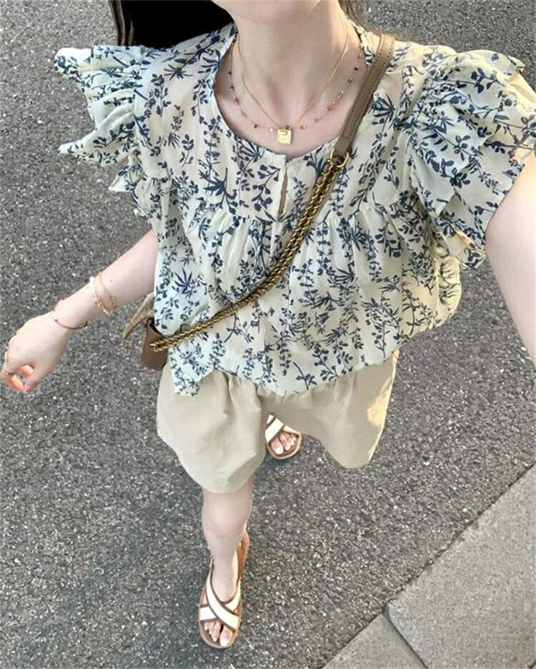 セットアップ シック 上着 キクラゲ 小飛袖 シャツ ショートパンツ (T)