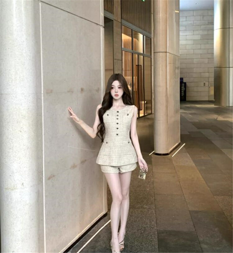 ファッション 2点セット 夏 袖なし トップス ハイウエスト ショートパンツ (T)