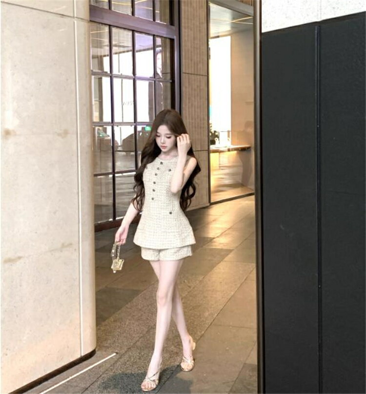 ファッション 2点セット 夏 袖なし トップス ハイウエスト ショートパンツ (T)