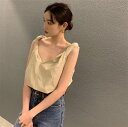 Vネック 袖なし キャミソール 上着 ベアトップ (T)