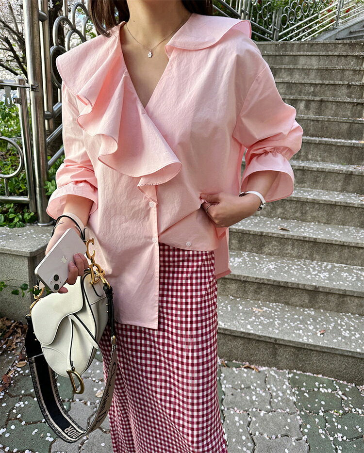 シャツ シャツワンピ レース 韓国 ビッグサイズ 大きいサイズ ドルマン ロングシャツ フリルスタンドカラー レディースシャツ 春 2025 シングルブレスト トップス 万能 長袖 綿 シャツ