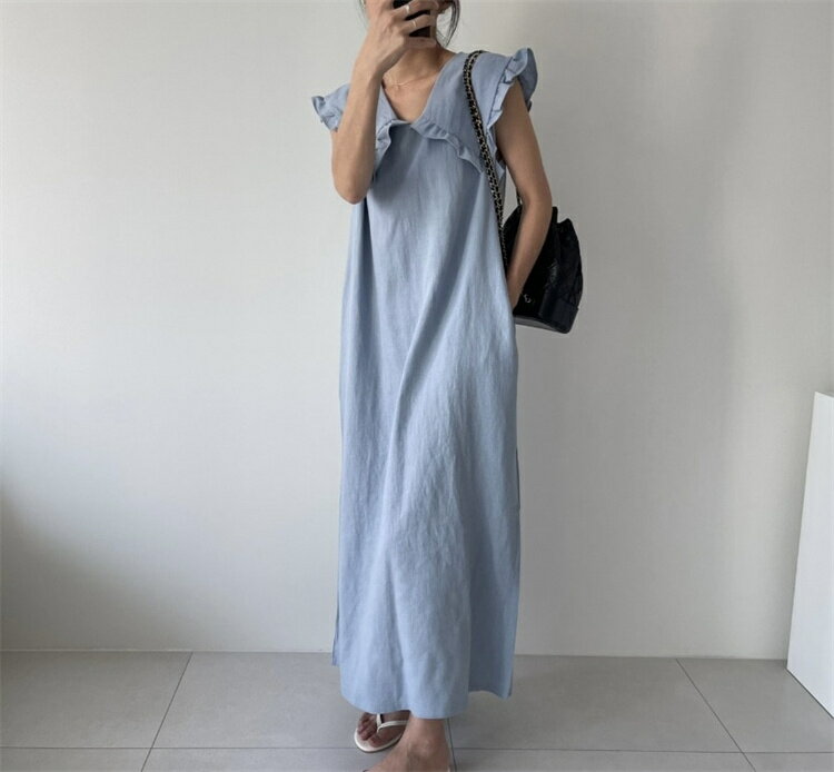 ワンピース ジャンパースカート 袖なし ロングスカート (T)