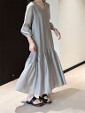 大人の魅力 上品 女性らしい Vネック ロングスカート (T)