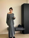 ロングスカート セットアップ スリム セーター トップス (T)(4)