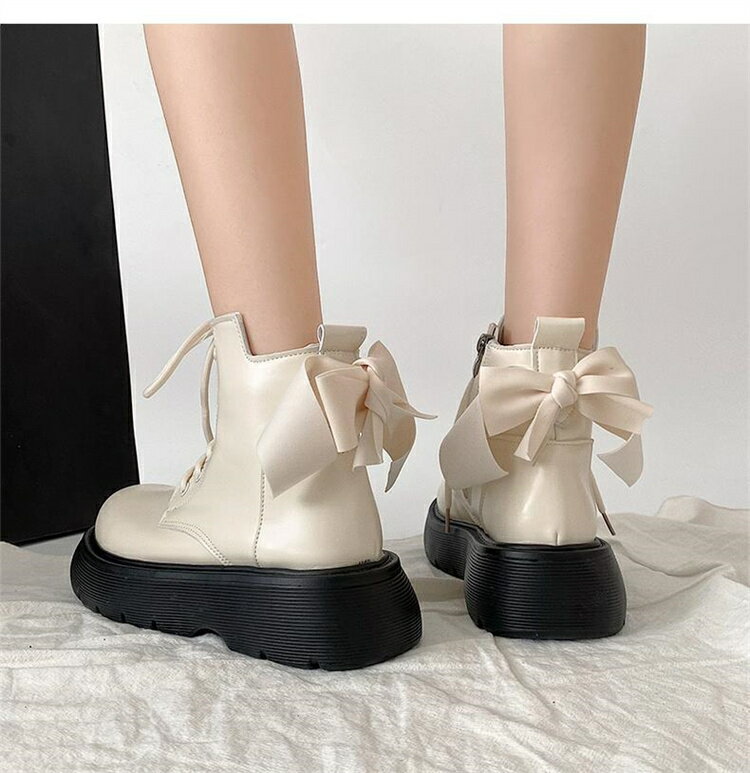 シングルブーツ 蝶ネクタイ 厚底 シューズ (T)