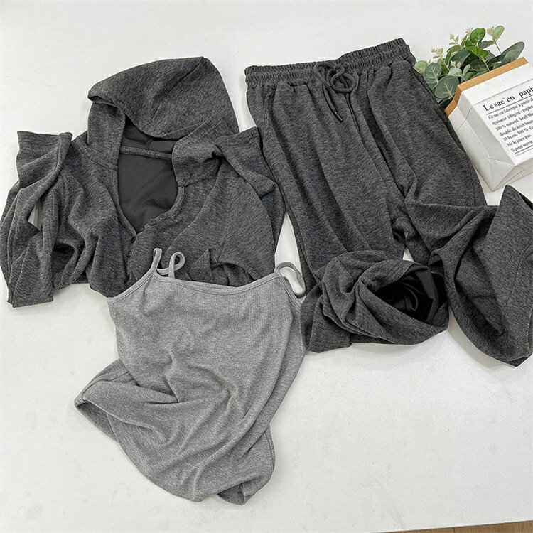 ベースシャツ カジュアルパンツ フード付き カジュアル 3点セット (T)