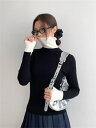 カットソー 撞色 フェイク2ピース タートルネック ニットトップス (T)