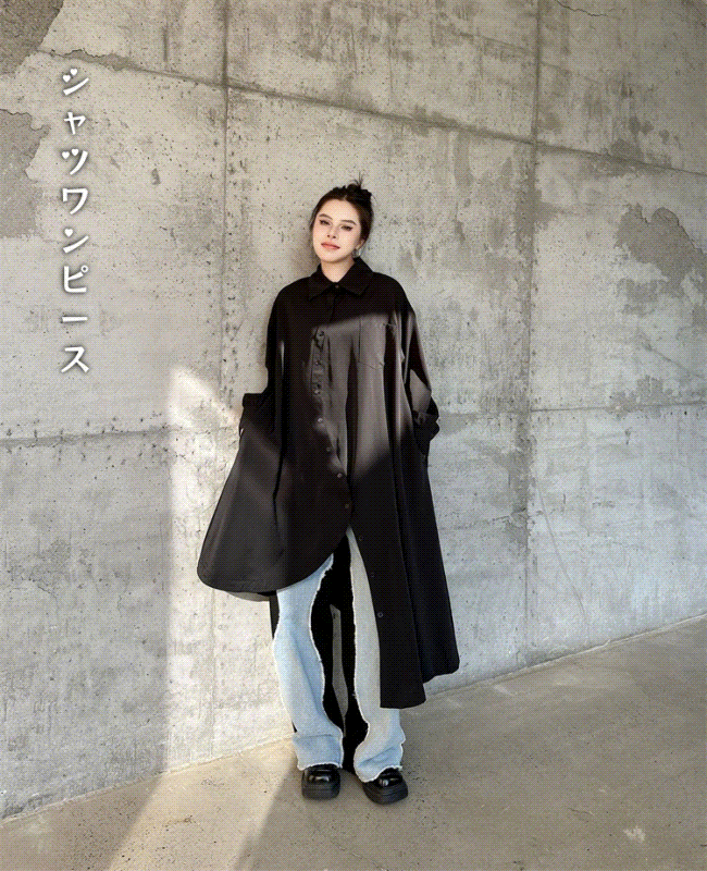 シャツワンピース ポロネック カジュアル (T)