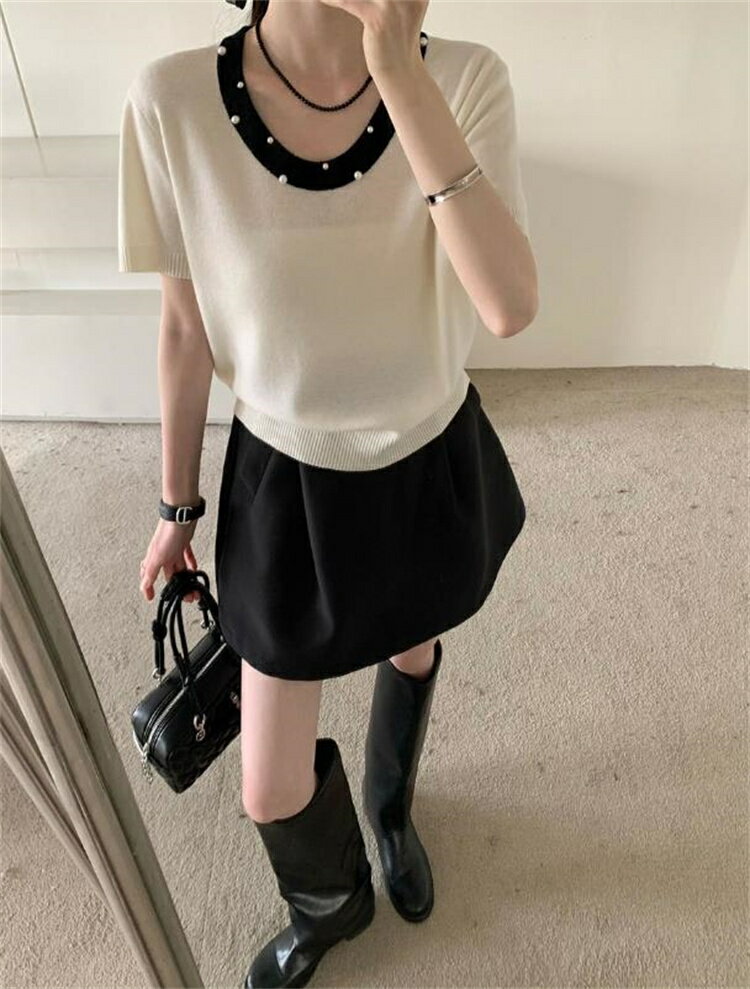 カットソー Uネック ニットトップス (T)
