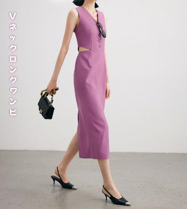 透かし編みVネックロングワンピ (T)