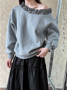 オフショルダー レースフリル スウェット (T)