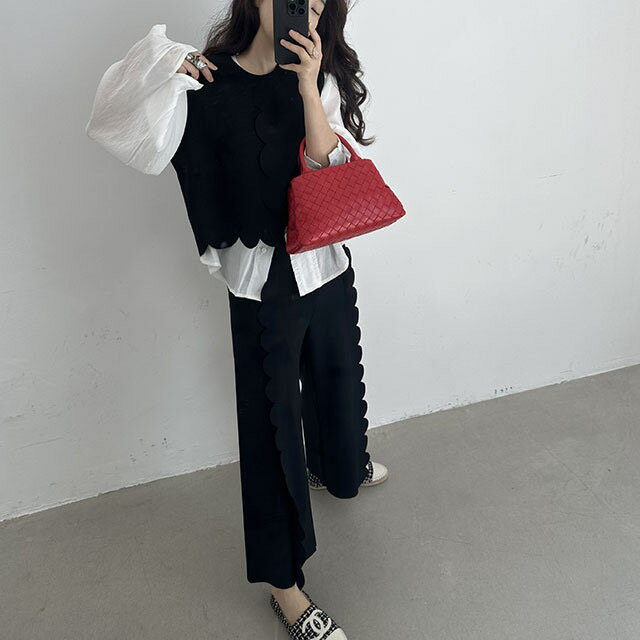 シンプルノースリーブトップス＆ハイウエストワイドパンツ【2点セット】 (T)