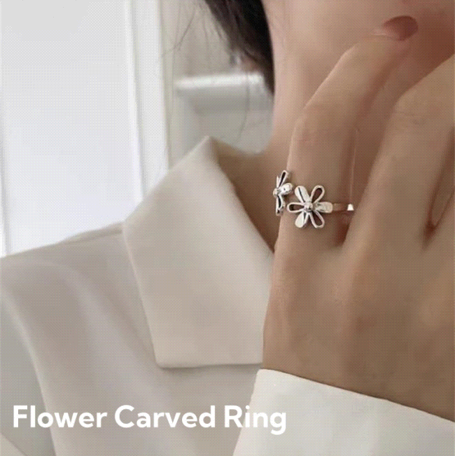 トレンド花モチーフ指輪 - ヴィンテージ調透かし彫り (T)