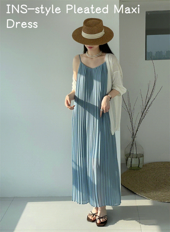 INSスタイル プリーツロングワンピース (T)