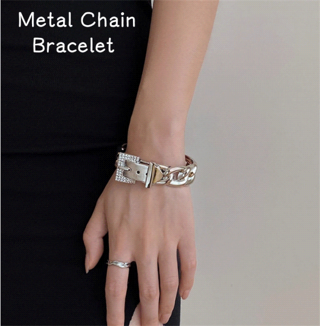 メタルチェーンブレスレット ジルコニアディテール (T)