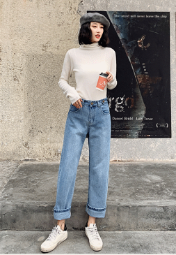 ストレートパンツ ワイドパンツ デニムパンツ ジーンズ ロング丈 レディース ハイウエスト 体型カバー(T)