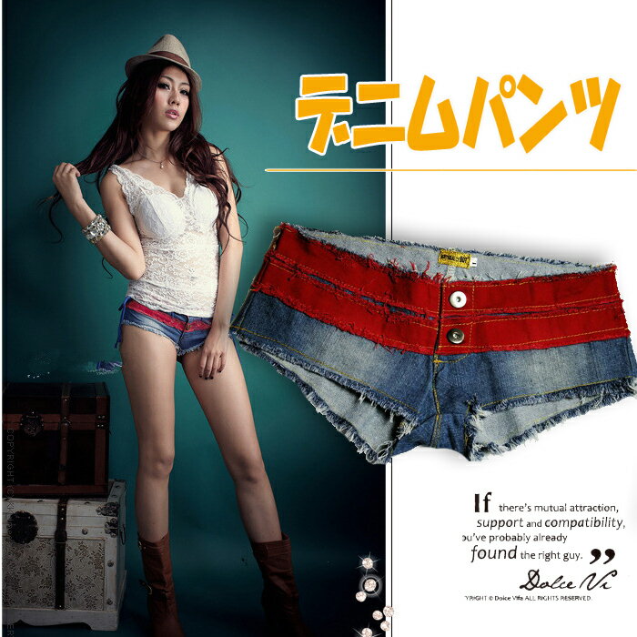 赤×紺　デニムショートパンツ (T)