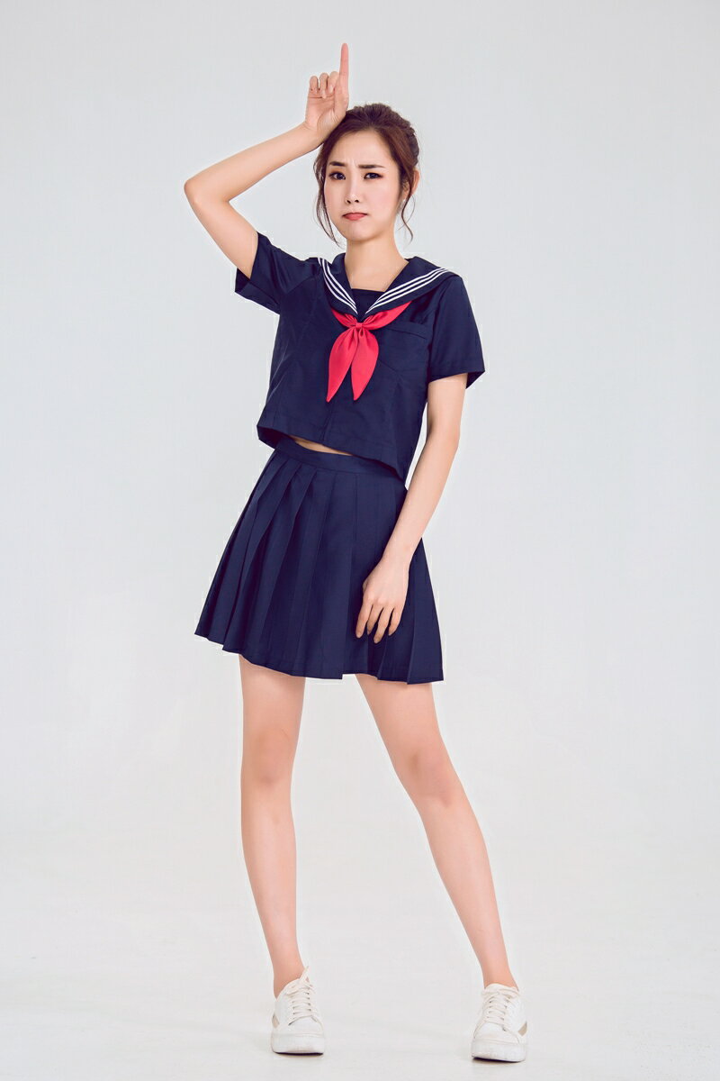 紺色 半袖 JK学生制服 セーラー服 コスプレ衣装(T)