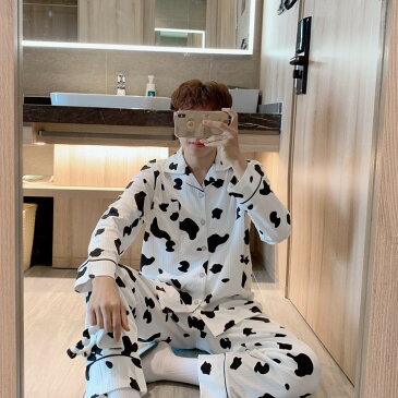 韓国ファッション カップルウェア パジャマ 純綿 長袖 カーディガン カジュアル ホームウェア(T)