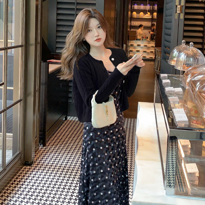 若見え ゆったり 長袖 ニット生地 シングルブレスト セーター[K](T)