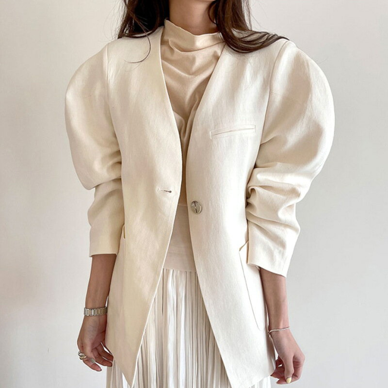 シンプル長袖 無地 カーディガン 可愛い ランタンスリーブ ゆったり コート 韓国ファッション[K](T)