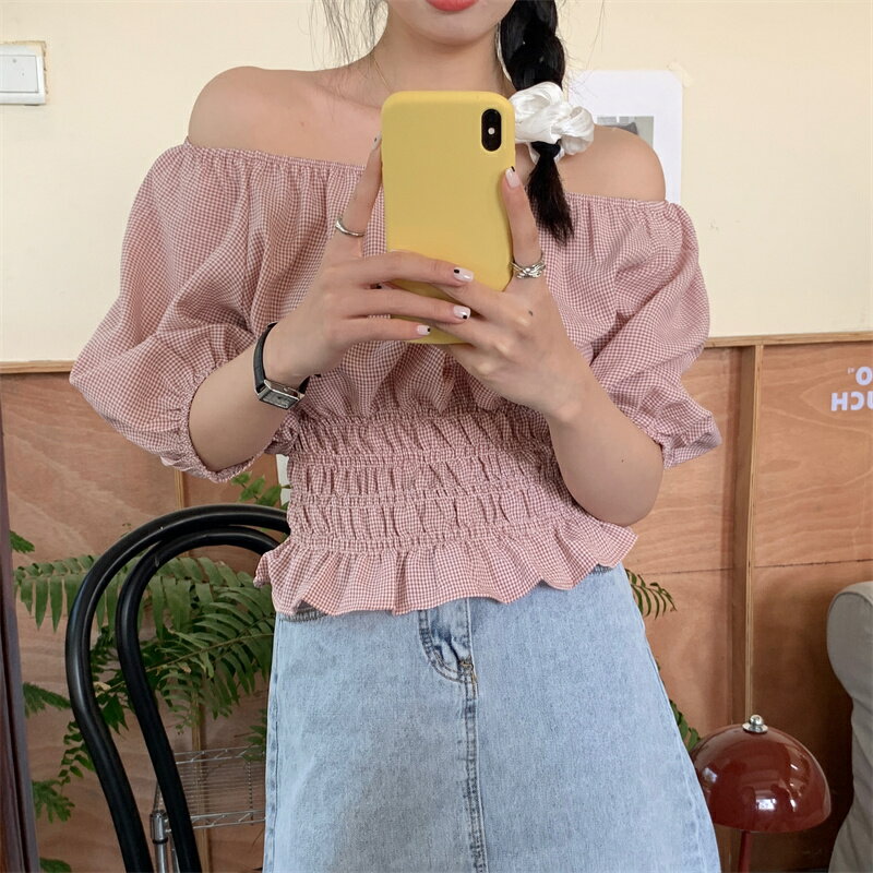 ゆったり オフショルダー パフスリーブ デコレーションシャツブラウス[K](T)(4)