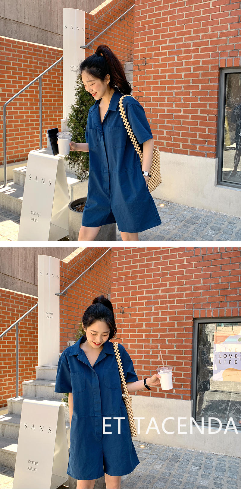 カジュアル シンプル ゆったり ショートパンツ ポケット デコレーション オールインワンサロペット[K](T)