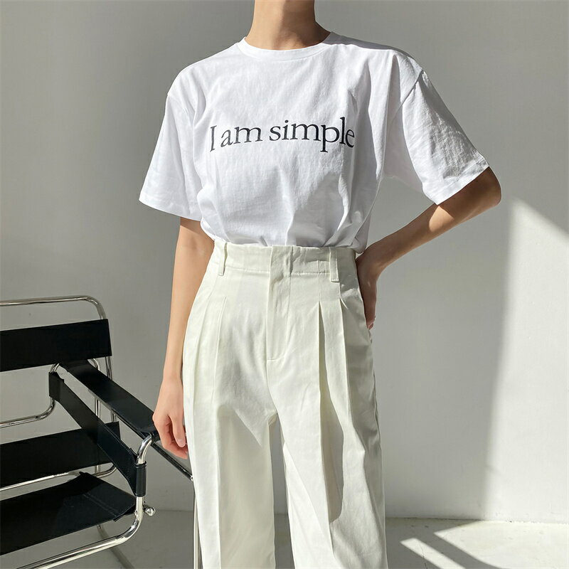 カジュアル シンプル 半袖 ラウンドネック プリント アルファベットTシャツ[K](T)(4)
