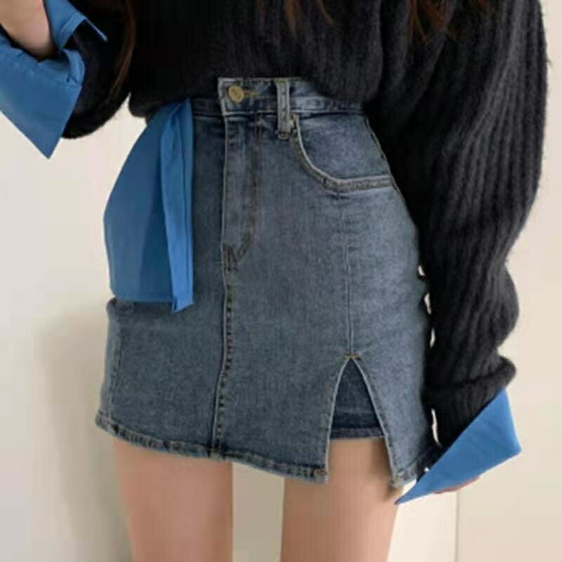 シンプル ハイウエスト デニム キュロットスカ—ト ショートパンツ[K](T)