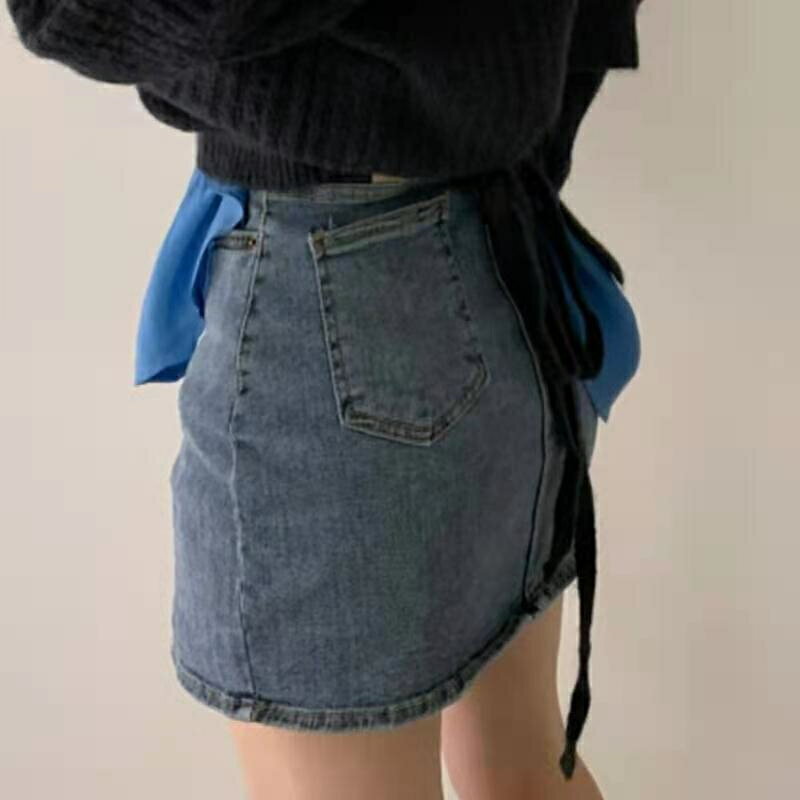 シンプル ハイウエスト デニム キュロットスカ—ト ショートパンツ[K](T)