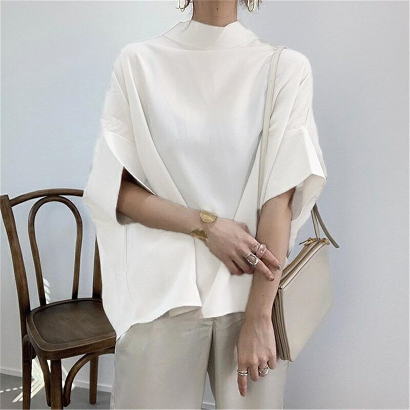 話題中 ドルマンスリーブ プルオーバー 無地 五分袖 シャツ[K](T)