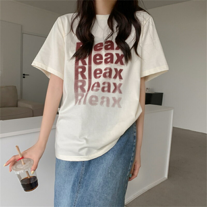 シンプル ラウンドネック プリント 半袖 カジュアル Tシャツ[K](T)のサムネイル