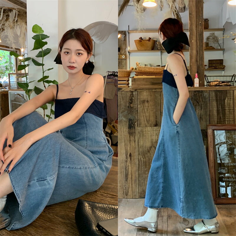 エレガントノースリーブーブデニム配...