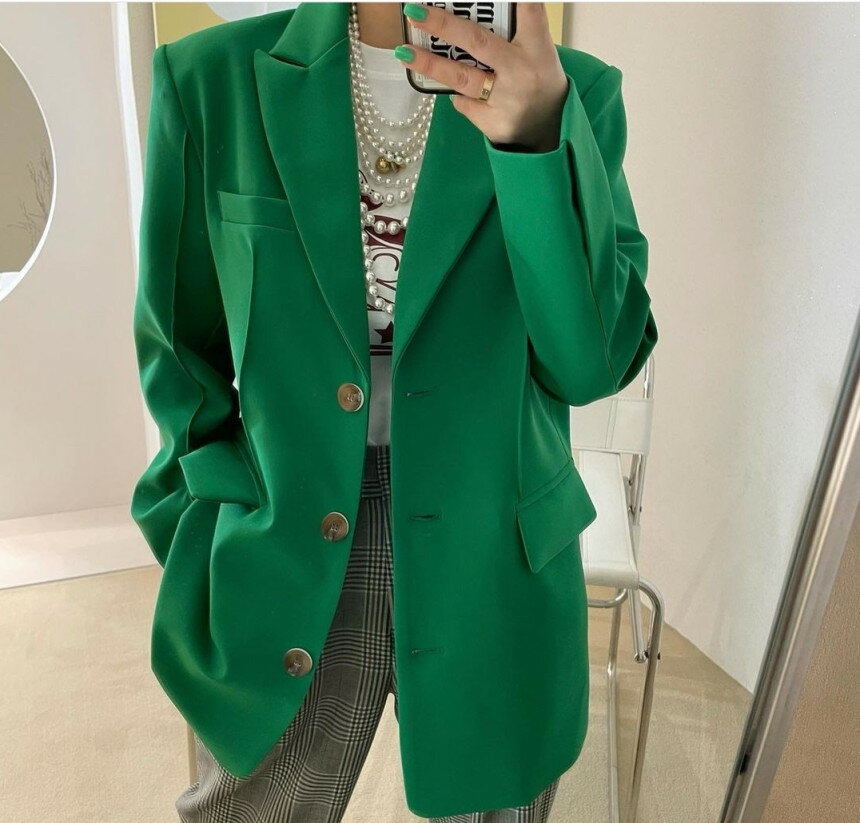 レトロ ゆったり レーシング 長袖 シングルブレスト カジュアルスーツ[K](T)